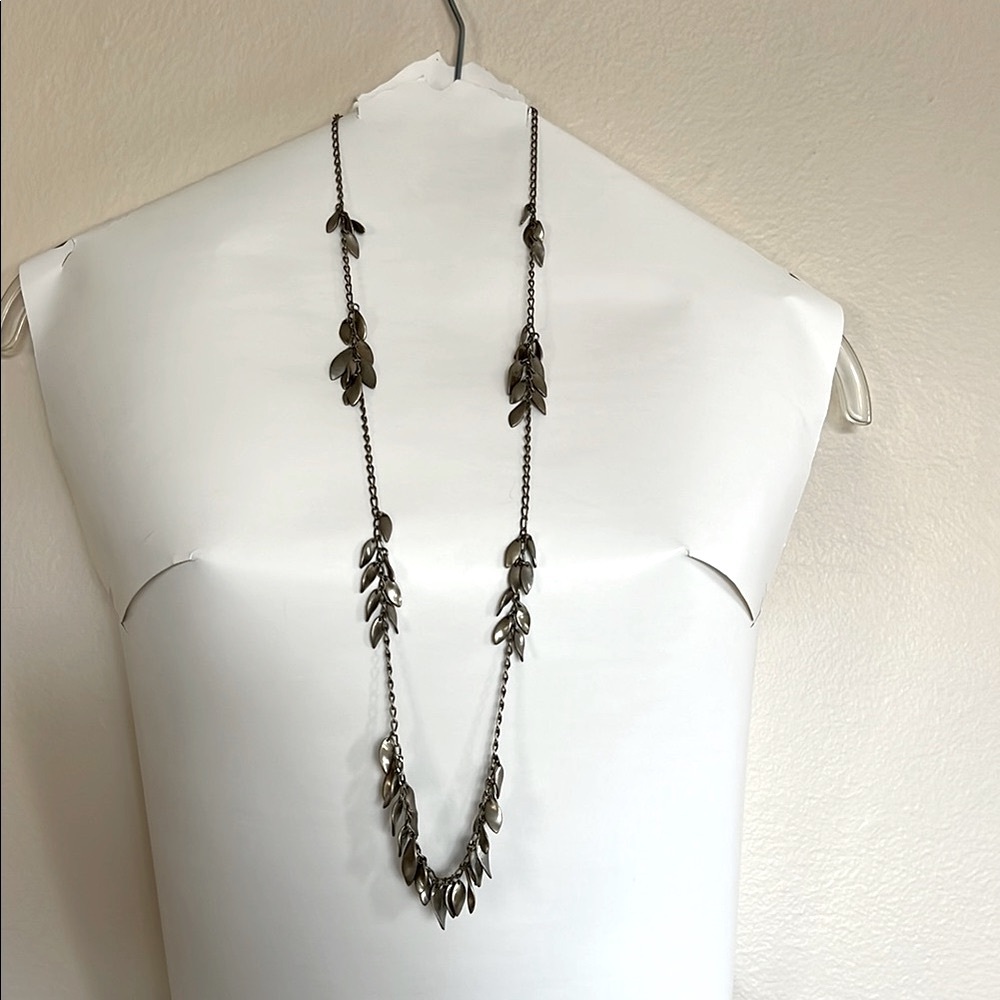 Champagne-Gold Long Necklace with Leaf Charms